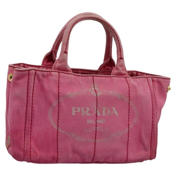PRADA Canapa PM Hand Bag Denim Pink Gold Auth bs22121 - Picture 1 of 14